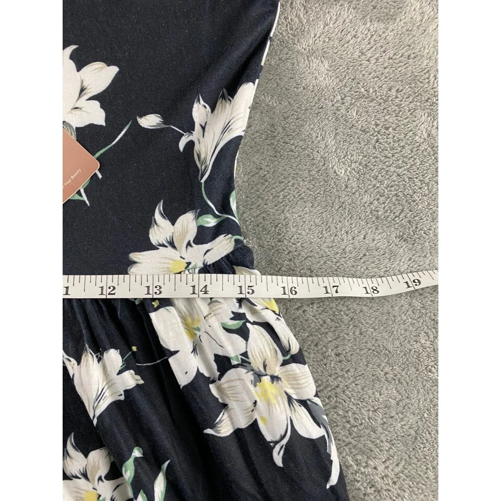 Hotouch Navy Blue Floral Lily Tiered Midi Dress Sleeveless Pockets Womens Small